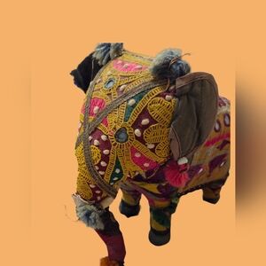 Hand-Crafted Anglo Raj Vintage  Cotton Embroidered Mirror Cloth Elephant